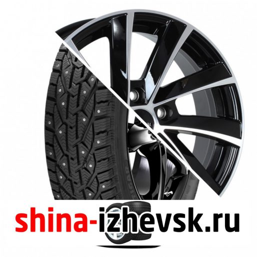 Колесо в сборе Tigar Ice 205/55 R16 T 94 + СКАД KL-273 Skoda Oktavia 6.5xR16 5×112 ET46 DIA57.1 Черный глянцевый с полированной лицевой поверхностью в Ижевске